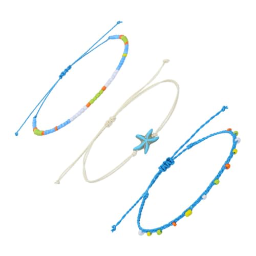 Beavorty 3 Stück Teiliges Bohemian Fußkettchen Wasserdichtes Geflochtenes Fuß Knöchelarmband Wachsfaden Verstellbar Modischer Schmuck für Frauen für Strand Freizeitaktivitäten von Beavorty