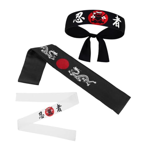 Beavorty 3 Stück Teiliges Ninja Stirnband Japanisches Hachimaki Karate Kopfband Robustes Bequemes Stirnband für Sport Kochen Kostüm Vielseitig Einsetzbar Traditionelles Design Schwarz und von Beavorty