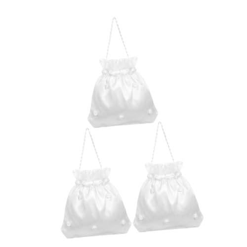Beavorty 3 Stück Teiliges Satin Hochzeit Geldbeutel Weiße Brauttasche mit Floraler Verzierung Eleganter Beutel für Umschläge und Karten Geeignet für Braut Brautjungfer und Babyparty von Beavorty
