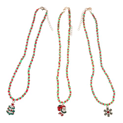 Beavorty 3 Stück Teiliges Weihnachts perlenkette Santa Claus Weihnachtsbaum und Schneeflocken anhängern Leichte Farbenfrohe Winter halskette für Damen und Mädchen Festlicher Schmuck von Beavorty