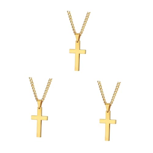 Beavorty 3 Stück Titanstahl Kreuzanhänger Halskette Goldfarben mit Kette Schlichtes Design Unisex Schmuck für Damen und Herren Modisches Accessoire für Alltag und Party von Beavorty