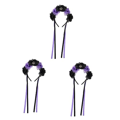 Beavorty 3st Totenkopf-stirnband Halloween-partybevorzugungsgeschenke Halloween-kopfschmuck Für Frauen Halloween-stirnbänder Für Frauen Haar Tag Des Damen Violett Blumen Dekorationen Stoff von Beavorty