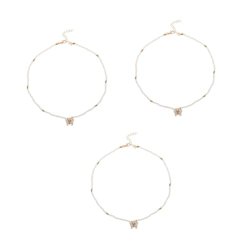 Beavorty 3 Stück Verstellbare Damen Reisperlen Halskette mit Schmetterlingsanhänger Bunte Boho Perlenkette Modischer Schmuck für Sommer Langlebig Perlen von Beavorty