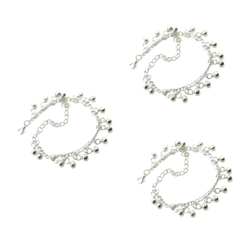 Beavorty 3 Stück Verstellbares Mehrschichtiges Fußkettchen mit Dekorativen Glöckchen Modischer Silberner Knöchelschmuck für Damen und Mädchen Bequemes Sicheres Accessoire für Partys und von Beavorty