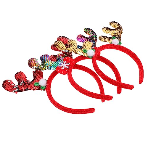 Beavorty 3st Weihnachtsgeweih Stirnband Weihnachtsgeweih Kopfschmuck Hirschhaarband Weihnachtsfeier Stirnband Geweih-stirnband Mit Pailletten Weihnachtsverzierung Kleid Rot Fee Stoff Yiwu von Beavorty