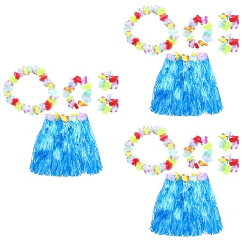 Beavorty 3-Teiliges Set Sommergirlande grüne Outfits Hula Mädchen Leis Halsband für Damen Halskette Luau Partyrock Hawaiischer Partyrock Erwachsener Dekorationen Armband Kleidung Kind Kranz von Beavorty