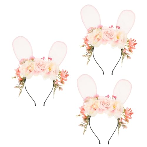 Beavorty 3St Hasenohr Stirnband kinder haarschmuck hair accessories Blumenstirnband für kleines Mädchen Hasenohren-Stirnband für Mädchen die Blumen künstliche Kopfbedeckung Stoff von Beavorty