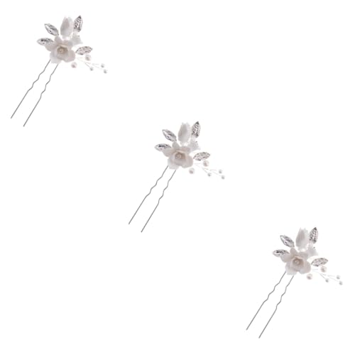 Beavorty 3St Kopfbedeckung Hochzeitsdekoration Haarschmuck mit Blumen Hochzeit Haarspange Tiara Haarspangen Haarstäbchen Haarschmuck für Frauen Mädchen Stift Haarnadel Brötchen Braut pp von Beavorty