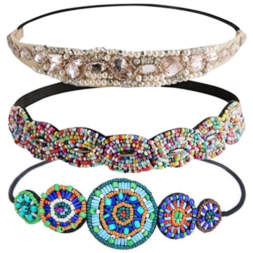 Beavorty 3stücke Elastisches Perlenstirnband Mit Kristallen Für Damen Stirnband Als Haar-schmuck Juwelenbesetztes Stirnband Für Kurzes Haar Vintage Für Hochzeit Und Party von Beavorty
