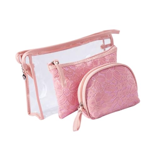 Beavorty 3st Kosmetiktasche Aus Spitze Kulturbeutel Für Damen Reise-Make-up-Organizer Reise-Kosmetiktasche Rosa Kosmetiktasche Reisekosmetiktaschen Reisen Dreiteiliger Anzug Reißverschluss von Beavorty