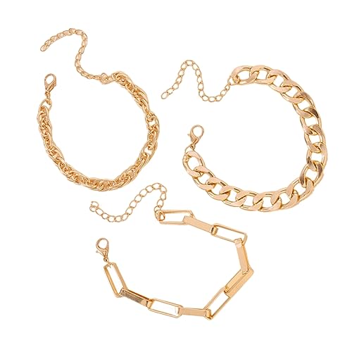 Beavorty 3stücke Punk Armband Kette Damenarmbänder Schmuck Für Frauen Gold Armreifen Halskette Schmuckset Handgelenkschmuck von Beavorty