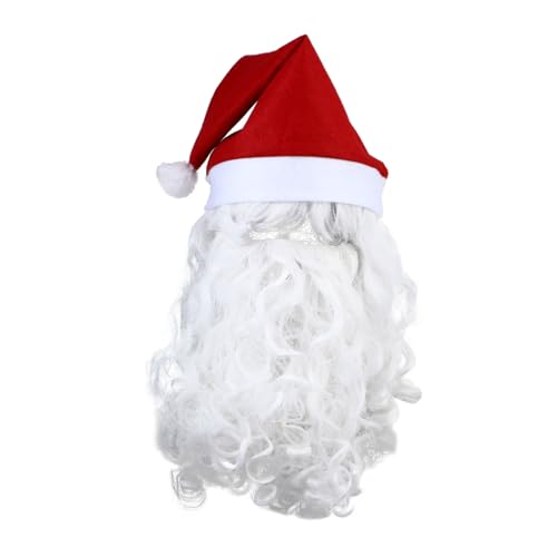 Beavorty 3Stücke Teiliges Weihnachtsmann Kostümset mit Mütze Perücke Weihnachtsmann Cosplay Requisiten für Festliche Partys Rollenspiele Weihnachtsdekoration von Beavorty