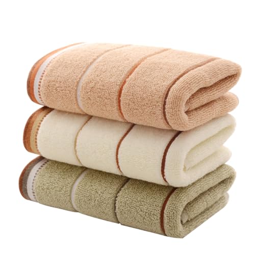 Beavorty 3er Set Streifen Baumwoll Waschlappen Für Gesicht Schnelltrocknende Handtücher Creme Und Kaffee Absorbierende Handtücher Für Den Haushalt von Beavorty