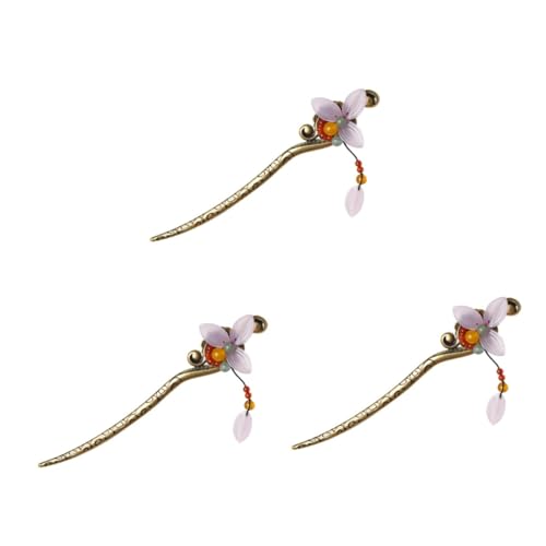 Beavorty 3st Hanfu-haarnadel Blumenhaarstäbchen Metallische Haarspangen Brautstirnband Henne Haarspangen Für Dickes Haar Für Kindergeige Haarschmuck Einfach Damen Glas von Beavorty