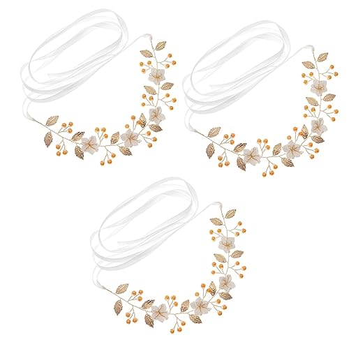 Beavorty 3st Stirnband Blumenstirnbänder Für Frauen Brauthaarranken Brautkopfschmuck Für Die Hochzeit Haarschmuck Für Frauen Hochzeit Blumenkranz Blatt Fräulein Kopf Kette Metall von Beavorty