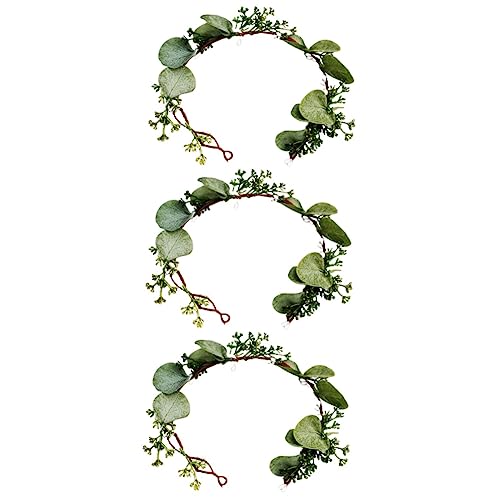 Beavorty 3st Tiara- Hochzeit Braut Stirnband Kopfblattkranz Floraler Kopfschmuck Böhmischer Haarkranz Grüne Girlanden-stirnbänder Blattrebe Grüne Blätter Strand Brautjungfer von Beavorty