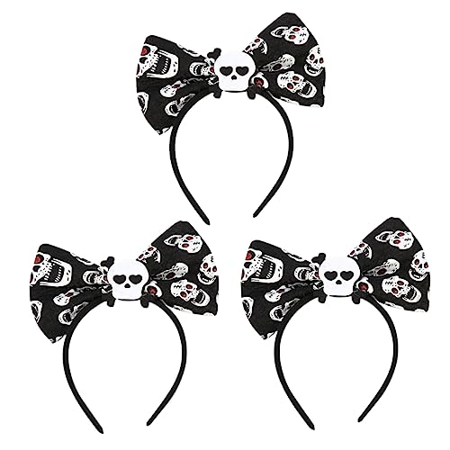 Beavorty 3stücke Halloween Stirnband Mit Totenkopf-schleife Haarschmuck Aus Kunststoff Und Filzstoff Elastischer Reifen Für Mädchen Und Frauen Unifarne Schwarz Passt Für Kostüm-party von Beavorty