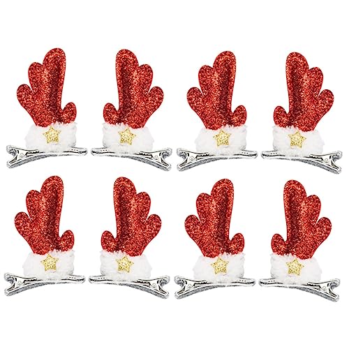 Beavorty 4 Paare Elch-pailletten-haarspange Glitzernde Weihnachtshaarspangen Weihnachtsspangen Glitzer Geweih Haarspange Hirsch Haarspangen Stoff Elchhörner Mädchen Zweiteiliger Anzug von Beavorty