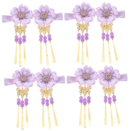 Beavorty 4 Paare Haarnadel Blumenhaar Pflaumenblüte Haarspange Kanzashi-blumen-haarspange Perlen Haarspange Japanische Haarspange Krawatte Violett Mädchen Hochzeit Bettwäsche Aus Baumwolle von Beavorty