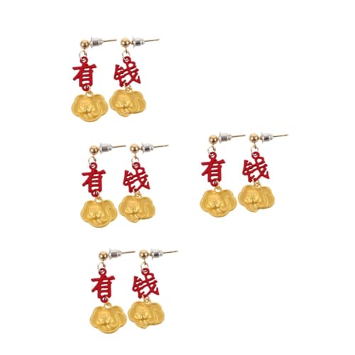 Beavorty 4 Paare Rote Ohrstecker Damen Festliche Neujahrs Ohrringe Chinesisches Design Symbol Reichtum und Glück Modischer Schmuck für Frauen von Beavorty