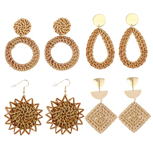 Beavorty 4 Paare Vintage Rattan Ohrringe Handgefertigte Retro Gewebte Ohrhänger Verschiedenen Farben für Damen Accessoires für Partys Beavorty 4 Paare Vintage Rattan Ohrringe Handgefertigte Retro Gewebte Ohrhänger Verschiedenen Farben für Damen Accessoires für Partys von Beavorty