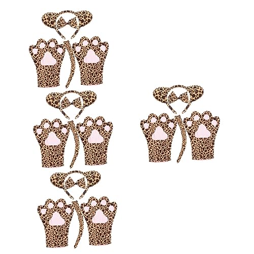 Beavorty 4 Sätze Stirnband-set Mit Leopardenmuster Tierohren Stirnband Und Leoparden-cosplay-zubehör Cosplay-leopardenschwanz Katze Kätzchen Kurzer Plüsch. Kleidungsset Fräulein von Beavorty