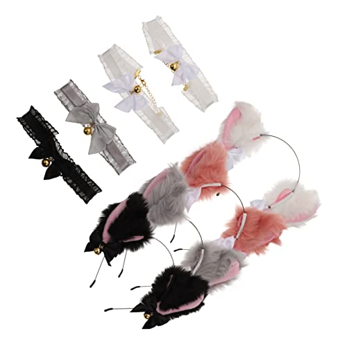 Beavorty 4 Sätze Stirnband Mit Katzenohren Stirnbänder Für Damen Schwarz Katzenohr-glöckchen-stirnband Katzenohr-stirnbandkragen Lolita-katzen-stirnband Punk Stoff Kleidungsstücke Fräulein von Beavorty