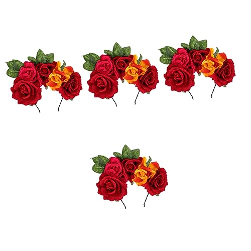 Beavorty 4 Stück Rosa Stirnband Spinnennetz Stirnband Mit Rosenschädel Mexikanische Blumenstirnbänder Für Frauen Schädel-stirnband Halloween Hutbänder Für Damen Braut Schal Stoff Die Blumen von Beavorty