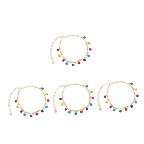 Beavorty 4 Stück Boho Fußkettchen Damen Verstellbar mit Bunten Glöckchen und Quasten Strand Schmuck Komfortabel Stilvoll Einzigartiges Sommer Fußband Accessoire von Beavorty