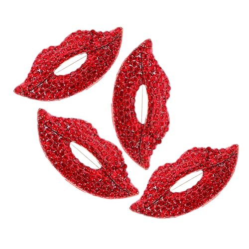 Beavorty 4 Stück Damen Broschen Lippenform mit Funkelnden Strasssteinen Anstecknadeln für Blazer Mantel Schal Vielseitiges Schmuck Accessoire mit Rutsch Funktion für Festliche und von Beavorty