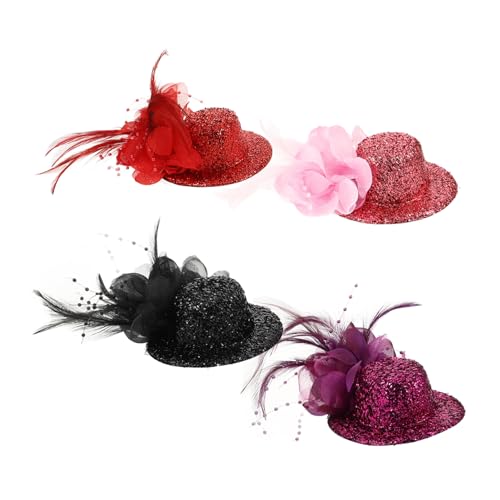 Beavorty 4stücke Fascinator Haarspange Haarnadel Steampunk Hut Mesh Garn Fascinator Cosplay Haarclips Retro Look Mottoparty Weihnachten Accessoire Halloween Party Tanzparty von Beavorty