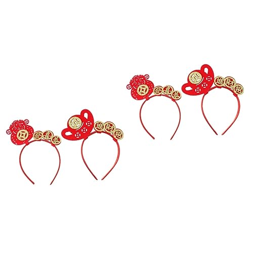 Beavorty 4 Stück Stirnband Festlicher Kopfschmuck Chinesische Geschenke Festival-party-kopfbedeckung 2021 Neujahr Tiara Silvester Stirnbänder Rote Haare Metallische Linie Feder Pvc Kind von Beavorty