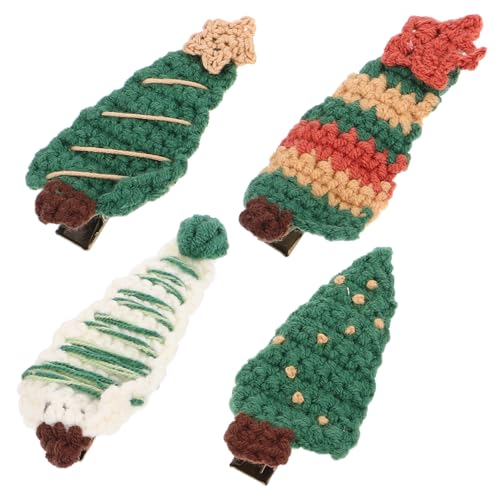 Beavorty Süße Haarspangen Für Mädchen 4 Stück Weihnachtsbaum-haarspangen Schnapp-haarspangen Baby-haar-accessoires Weiche Strickwolle Weihnachts-kopfbedeckung von Beavorty