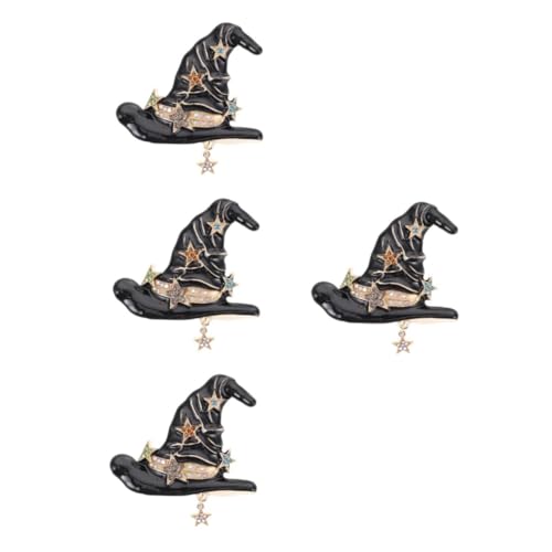 Beavorty 4 Stück Halloween Hexenhut Brosche aus Langlebiger Legierung mit Funkelnden Strasssteinen Vielseitiger Anstecker für Rucksack Anzug und Kostüm Unisex Halloween Schmuck für Damen von Beavorty
