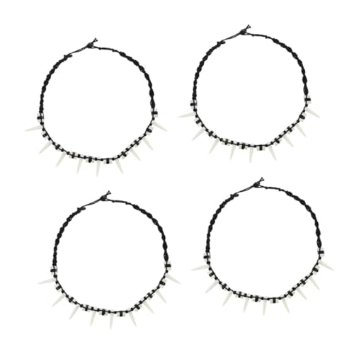 Beavorty 4 Stück Handgefertigte Boho Halskette mit Künstlichem Wolfszahn Anhänger Unisex Wolfskralle Schmuck Passend für Halloween Geburtstag und Weihnachtsfeier von Beavorty