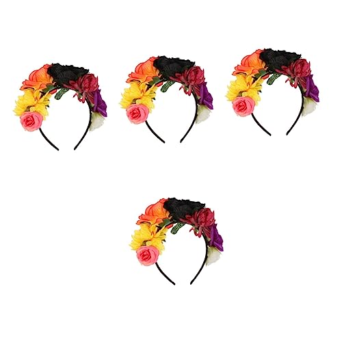 Beavorty 4 Stück Halloween-stirnband Mexikanische Blumen Kopfschmuck Aus Mexikanischer Rose Hawaiianischer Mexikanischer Kopfschmuck Blumen- Breites Stirnband Rote Rose Polyester Braut von Beavorty