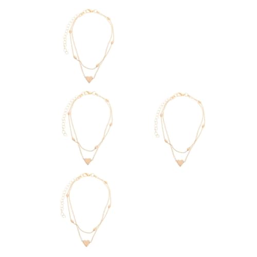 Beavorty 4 Stück Herz Perlen Fußkettchen Damen Doppellagig Verstellbar Modisch Vielseitig Sommer Schmuck für Strand und Alltag von Beavorty