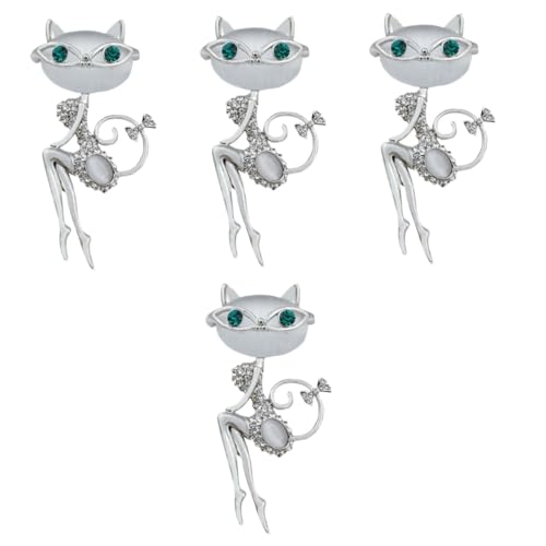 Beavorty 4 Stück Katzen Brosche Pin Opal Silberne Mode Anstecknadel für Frauen Dekorative Clip Brosche für Kleidung Rucksäcke Perfektes für Katzenliebhaber von Beavorty