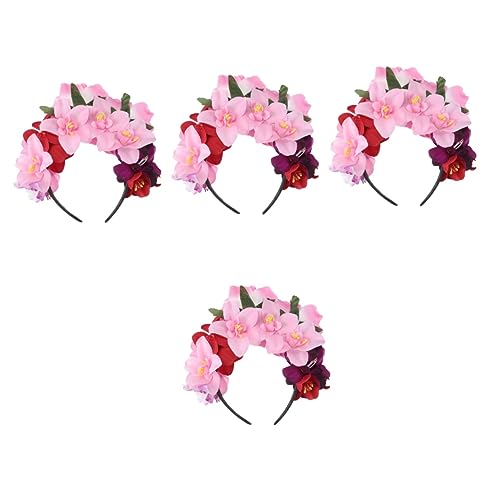 Beavorty 4 Stück Rosa Stirnband Tag Des Toten Hutes Geweih Kranz Tag Der Toten Halloween-teufel-stirnband Blumen-design-stirnband Geweih Haarspange Die Blumen Stoff Fräulein Haarring von Beavorty