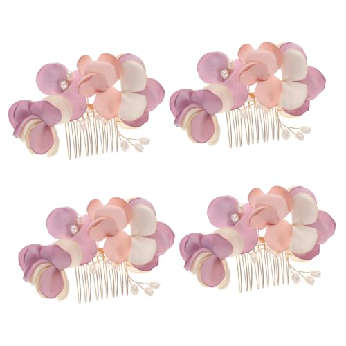 Beavorty 4 Stück Kopfbedeckungen für die Braut Perlenschleier Braut Haarspange dutt haarspange haarschmuck Tiara Hochzeit Braut Haarkamm brautseitenkämme die Seite Zubehör Stoff Rosa von Beavorty