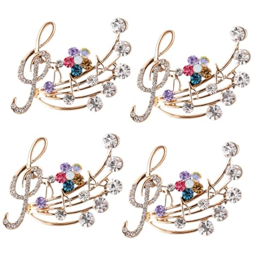 Beavorty 4 Stück Musiknoten Brosche mit Eleganter Anstecker für Damen Schmuck für Kleidung Taschen Hüte Funkelndes Accessoire Perfektes für Besondere Anlässe von Beavorty