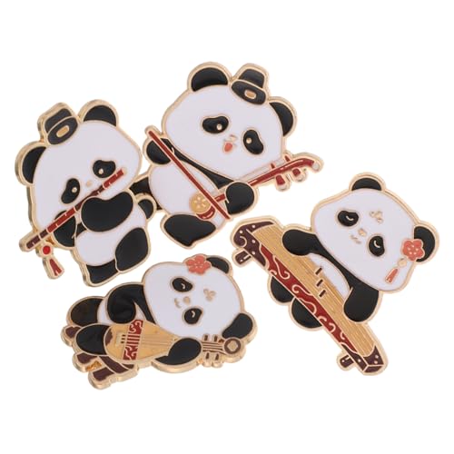 Beavorty 4 Stück Panda Brosche Metall Anstecknadeln mit Chinesischem Musikinstrument Motiv Cartoon Emaille Pins Sicherer Reversschmuck für Hemdkragen Pullover Mantel Rucksack Deko von Beavorty