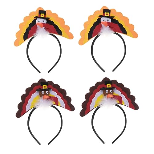 Beavorty 4 Stück Party-Kopfbedeckung Truthahn Stirnband Kinder Kopfschmuck lustiges Truthahn-Stirnband Thanksgiving-Dekorationen Tiara Truthahnhaarband Thanksgiving-Haarreifen Feder Schal von Beavorty