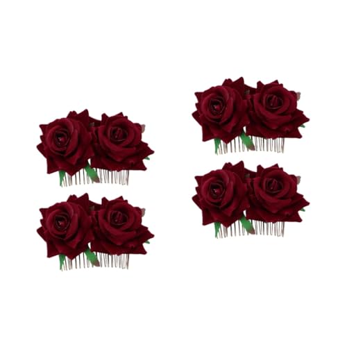 Beavorty 4 Stück Rosenhaar Brautkopfschmuck für die Hochzeit Kämme für Frauen Braut Haarnadel Braut Haarkamm haarschmuck florale Haaraccessoires Rosenblütenkamm Blumen Kopfbedeckung von Beavorty