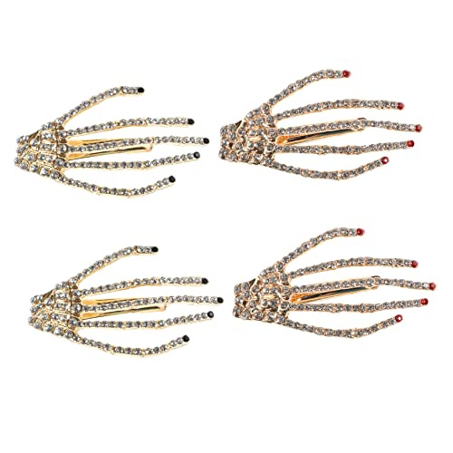 Beavorty 4 Stück Skelett Hand Haarspange Frauen Dekorative Haarnadel Strass-skelett-hand-haarspange Strass Haar Pins Halloween Skelett Hände Haarspangen Kristall Fräulein Strasssteine Punk von Beavorty