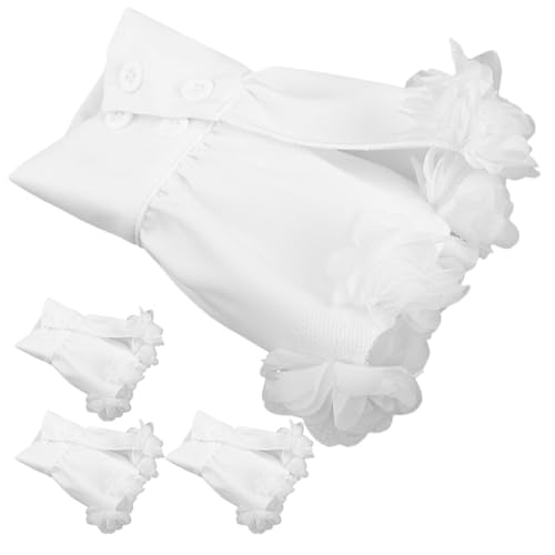 Beavorty 4 Stück Teiliges Abnehmbare Ärmelmanschetten Damen Französische Spitzenblüten Manschetten aus Weichem Chiffon Weiße Stilvolle Kurze Falsche Ärmel für Freizeit und Festliche Anlässe von Beavorty