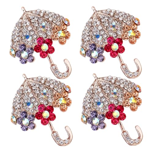 Beavorty 4 Stück Teiliges Strass Regenschirm Broschen Vintage Stil Anstecknadeln mit Funkelnden Kristallen Leichte und Tragbare Pins für Kleidung Mäntel Hüte und Taschen Modische von Beavorty