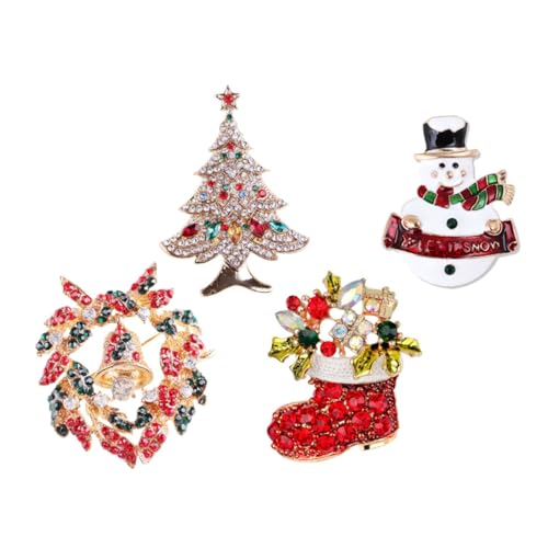 Beavorty 4 Stück Teiliges Weihnachtsbroschen mit Glitzernden Legierungsanhängern Niedliche Weihnachtsbaum Schneemann Glocken und Sockendesigns Festliche Anstecknadeln für Kleidung Schals von Beavorty