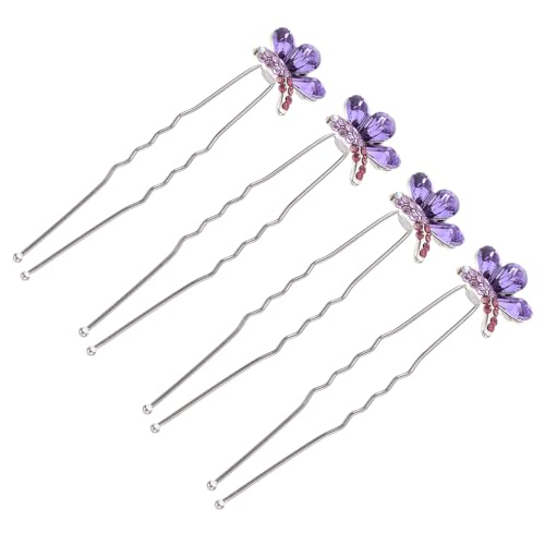 Beavorty 4 Stück U-förmiger Stift Brautjungfer Haarbänder für Frauen Haargummis mit Strasssteinen haarnadel haar Band Perlen Haarschmuck aus Strass Schmetterlings-Haarschmuck Metall Violett von Beavorty