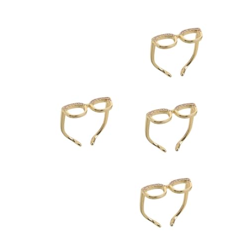 Beavorty 4 Stück Verstellbarer Offener Brillenring für Damen Kreativer Mini Fingerring Gold Bequemes Statement Schmuck Einstellbarer Indexring als Liebeszeichen von Beavorty
